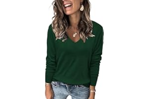 Cuptacc Pull Femme à Manches Longues en Tricot 2024 Sweat Blouse Col V avec Coton Chemisier Top Léger