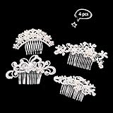 Teenitor 4 Pcs Bridal Wedding Hair Clip Comb Decorative Flower Crystal Rhinestones Pearls Women Ladies Barrette Headpiece Silver