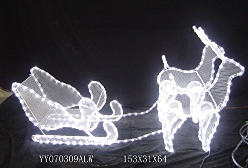 OUTDOOR 1.53M Reindeers with Sleigh LED Rope Light Sculpture - Bright LED Rope Light