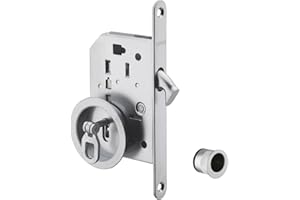 THIRARD - Serrure Encastrable à Crochet à Clé pour Porte Coulissante - Axe 50 mm - Bouts Ronds - Coffre Acier Embouti - Pêne Crochet - Gâche Plate - Poignées Cuvette - Installation Facile - Gris