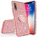 Produktbild Kompatibel mit Galaxy A7 2018 Glitzer Hülle Schutzhülle Case Überzug Sparkle Bling Glänzend Soft Flex Durchsichtig TPU SilikonHülle + Strass Diamant Ring Halterung Hülle Tasche für Galaxy A7 2018,Rose