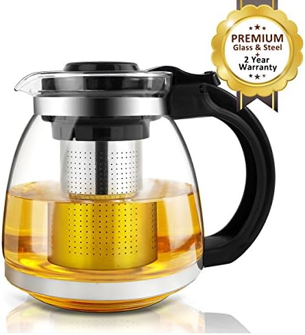 AckMond Glass Teapot with Loose Leaf Tea Maker Press, Built in Stainless Steel Infuser and Removable Filter – 1500ml