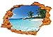 Produktbild WandSticker4U- 3D Wandtattoo: Urlaubsinsel | 50x70 cm | Meer Strand Ozean Palme Mauer Insel Urlaub Himmel Landschaft | Wandbild Poster Deko Fototapete für Wohnzimmer Schlafzimmer Badezimmer Küche
