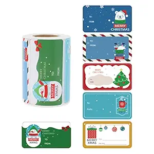 NUOBESTY Christmas Stickers Roll, Xmas Gift Tags Name Tag Stickers Label Tag Decals for DIY Xmas Present Greeting Cards Envelope Sealing Decorations Party Supplies 300Pcs Assorted Color