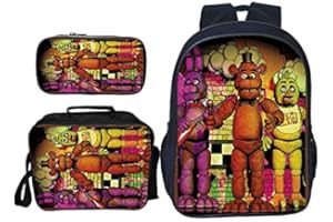 SPSMOKH Five Nights Game FNAF - Mochila de 3 piezas que incluye bolsa de almuerzo, mochila escolar y estuche para lápices, para niños, niñas y adolescentes, B, 40*30*16cm