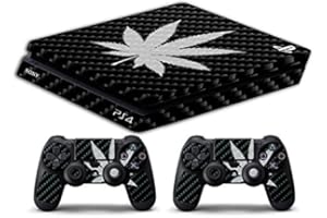 GAMESMONKEY Skin compatible with Ps4 SLIM - limited edition DECAL sticker Playstation 4 Slim BUNDLE (Carbon Marijuana)