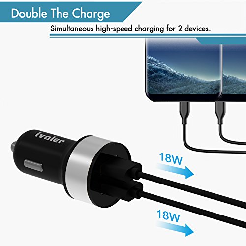 iVoler Quick Charge 3 0 Chargeur de Voiture 36W 2 Ports USB Chargeur Allume Cigare  2 QC 3 0 Port  avec 2 en 1 C  ble Micro USB   Type C  1m  pour Samsung Galaxy S9 S9  S8 S8  S7 S7 Edge  S6 S6 Edge   Note 8 5 4 Edge  LG G6 G5 G4  Asus Zenfone 4 3 2  Android smartphone  Tablette  iPhone  iPad  Batteries Externes  Chargeur Portable  etc  - Noir   Argent