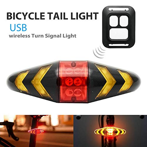 1x LED Feu arrière de vélo, avec câble USB et télécommande sans fil, rechargeable et imperméable, clignotants de sécurité vélo oyants d'avertissement pour VTT vélo de route