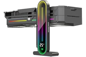 Baotkere Height Adjustable RGB GPU Stand with Temperature Display, 5V 3PIN Video Card Support Holder, Anti Sag Bracket & Magnetic Base for PC Graphics Cards