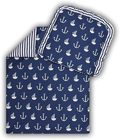 Amilian® 2 or 4 Piece Pram /Cot /Moses Basket set Duvet and Pillowcase Separated or Filled 100% Cotton Premium Quality Anchor Print Navy Blue/White
