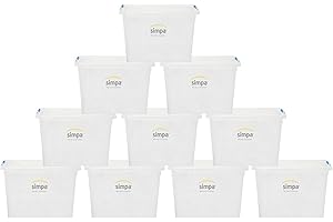 SIMPA 80 Litre 80L Stackable Plastic Storage Box with Clear Click Lock Closure Lid - 39cm (H) x 58cm (L) x 40cm (W) - Set of 10