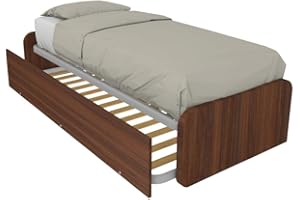 MOBILFINO CAMERETTE Letto singolo con letto estraibile, trasformabile in matrimoniale. Testate personalizzabili, reti in acciaio e doghe in faggio - Testate basse, Noce canaletto