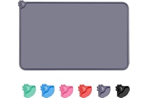 MOACC Tappetini Sottociotola per Cani, Tappetino per Ciotola di Cibo Antiscivolo per Animali con Disegni di Zampe Perfetto per Proteggere Il Pavimento da Liquidi(Grigio, 54 x 38 cm)