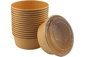 Jicyor 20 Pièces 1000ml Bols Jetables Ronds Compostables - Gobelets à Glace Non Imprimés pour Salades, Glaces et Desserts
