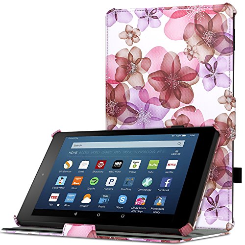 MoKo All-New Amazon Fire HD 8 2017 Hülle - Slim-Fit Multi-Winkel Kunstleder Tasche Smart Cover mit Auto Schlaf / Wach Funktion und Standfunktion für das neue Fire HD 8 2017 & Fire HD 8 2016 Modell, Blumen Violett