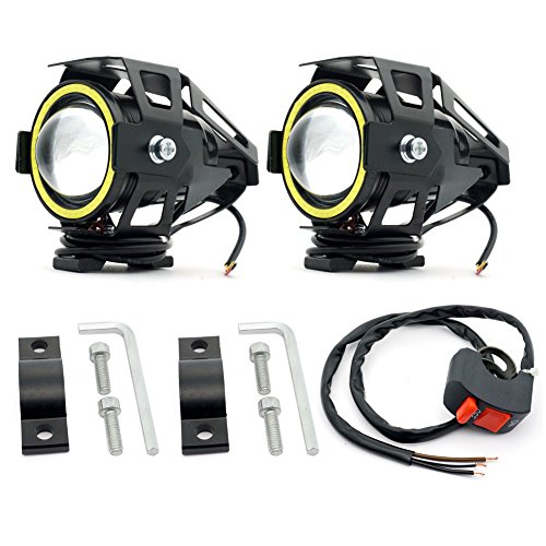 Motocicleta LED Faro Cree U7 Alta y Baja Haz Strobe Anillo Blanco 3 Modos Impermeable 30w 3000LM IP55 (Paquete de 2)