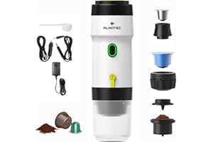 ALNOTEC Expresso Machine à Café Portable Electrique Auto Chauffante, 20BAR - 3 EN 1 Compatible Capsules NES, DG et Café Moulu - Chargeurs 220V, USB et Voiture - Brassage Froid/Chaud - Rechargeable.