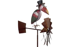 L'HÉRITIER DU TEMPS Girouette à Piquer avec Décor Corbeaux Coloré Eolienne Tuteur Mobile à la Force du Vent Fer Marron 30x50x156cm