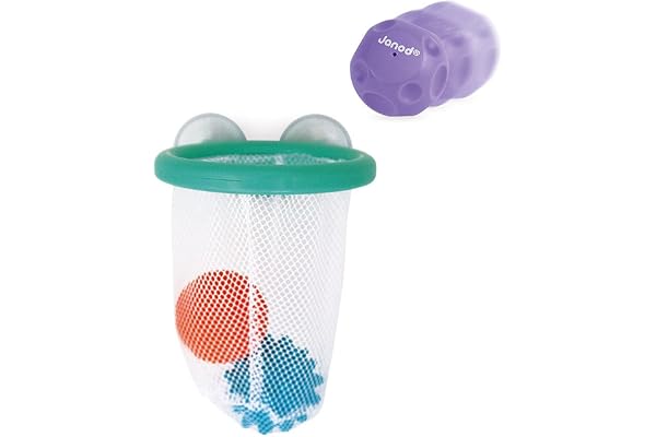 Janod - Jeu de Bain Basket Tacti' Basket avec Aspergeurs - 3 Balles Arroseurs - Jouets Bain pour Bebe Enfant 1 2 3 4 Ans - Dès 1 an - J04708