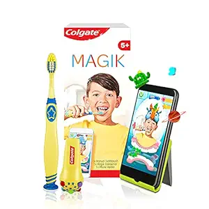 Colgate MAGIK Augmented Reality based Toothbrush for Kids (5+ years), for an interactive fun brushing experience (1 kit containt Soft bristles manual toothbrush, MAGIK connector, free app and more)