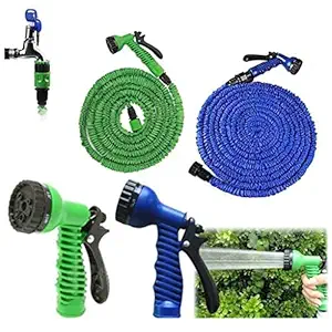 DIY-Expandable Magic Flexible Hose Pipe with spray gun with 7 Adjustable Modes for Gardening, Car Wash, Colour May Vary 12m(24 feet After Stretching)