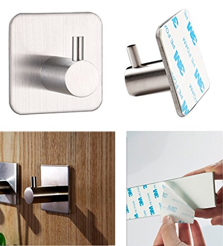 btsky 4 Stück Stilvolle gebürstet 304 Edelstahl 3 m selbstklebend Badezimmer WC Schränken Bademantelhaken Handtuch Rack Rail 1-hook - 4
