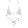 TiaoBug Women Micro G-String Bikini 2 Piece Sliding Top Thong Small Bra Swimsuit Set