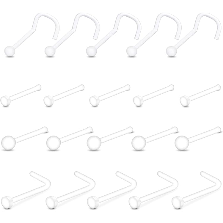 BodyJewelryOnline 16g Clear Bioflex Nose Ring Stud Piercing Retainer For Surgery Flexible Flat Top Nose Stud Acrylic Bendable Nose Bone Pin Stud Piercings For Work Sport 3.5mm Tops