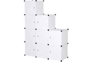 ‎WOLTU WOLTU szafa SR0055ws DIY szafa system półek wtykowa półka do przechowywania regał z drzwiami, 9 przegródek, plastik, 111x37x111cm, biały