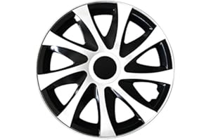 ‎AUTOTEPPICH STYLERS (Größe wählbar) 14 Zoll Radkappen / Radzierblenden DRA Bicolor (Schwarz-Weiss) passend für Fast alle Fahrzeugtypen – universal