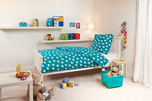 Aminata – Bettwäsche Sterne türkis weiß 135×200 Baumwolle Linon Mädchen Jugendliche - 2
