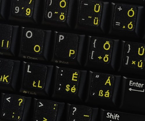Ungarisch – Englisch Schwarz Tastaturaufkleber mit weißen und gelben Buchstaben – Geeignet für jede Tastatur - 2