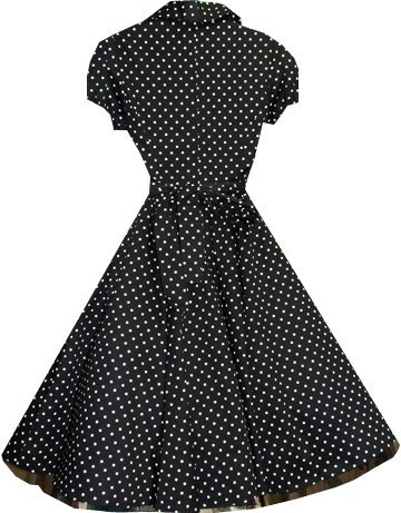 Pretty Kitty Fashion 50s Black White Polka Dot Swing Tea Dress XS