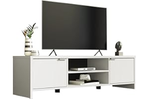 Madesa Mueble TV, Mesa Moderna para Salón y Dormitorio con 2 Puertas para TV de 65 Pulgadas, 145 x 38 x 40 cm, Madera - Blanco