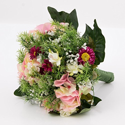 Bunter Sommerstrauß aus Seidenblumen, rosa-pink, 25 cm, Ø 20 cm - künstlicher Blumenstrauß / Bouquet - artplants