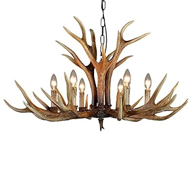 EFFORTINC Antlers vintage resin 6 light chandeliers, American rural countryside antler chandeliers,Living room,Bar,Cafe, Dining room deer horn chandeliers