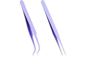 MOZEAT LENS Craft Tweezers Kit - 2 PCS Stainless Steel Multipurpose Straight & Curved Tip Tweezers for Jewelry Making & DIY Projects (Purple)