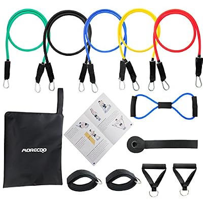 MORECOO Kit Fitness Bande d'Exercice Musculation 12 PCS, MORECOO Elastique Musculation Bande Elastique Résistance d'Entraînement Caoutchouc Expander pour Musculation, Yoga, Rééducation, Tractions Perte de poids et d'Autres Sports pour Homme et Femme