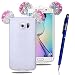Produktbild Samsung Galaxy S6 Edge Strass Hülle, Yokata Weiche TPU Silikon Cover Diamant 3D Mouse Ear Design Bling Durchsichtig Schutz Glitzer Clear Klar Transparent Case Cover Back Handytasche + 1 * Stylus Pen + Lanyard Strap x 1