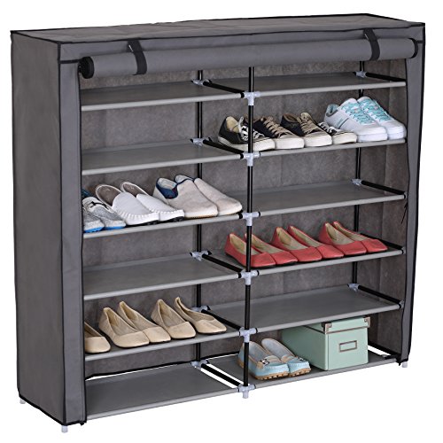 WOLTU® #172-2 Schuhschrank Faltschrank , Stoffschrank Schuhablage Schuhregal Schuhständer , 119x30x107cm , 4 Farben (Grau | SS5019gr)