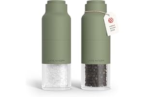LARS NYSØM Juego de Molinillo de Sal y Pimienta de Acero Inoxidable con Molinillo Ajustable I Diseño de Botella Juego de Molinera de Especias Manual (Sage Green)
