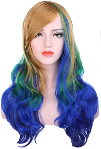 Hxhome Lolita Cosplay Anime Wigs COS Harajuku Style Colorful Women Long Curly Hair Wigs (Blonde + Gradient blue)