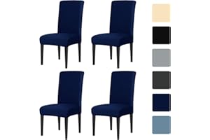 LUSCHEER Dining Room Chair Covers Set of 4, Chair Protector Slipcovers Stretch Removable Washable Decoration Seat Cover for Hotel, Ceremony, Banquet, Kitchen, Restaurant, Home (Dark Blue)