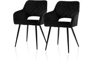 ‎TUKAILAI TUKAILAI Esszimmerstühle 2er set aus Samt mit Armlehnen, Offener Rückenlehne, Gepolstertem Sitz, Metallbeinen, Küchenstuhl Polsterstuhl Stuhl für Esszimmer,Küche,Zuhause, Schwarz
