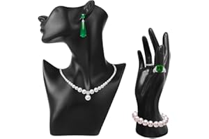 YANGSHINE Set mit 2 Stück Schmuck-Mannequin-Präsentationsset, Kopfbüstenhalter, Mannequin, Ohrringständer, weibliche Schaufensterpuppe, Handpuppe, Armband, Ringständer, Show, Heimdekoration, Schwarz