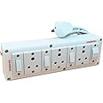 INDRICO Electrical Power Junction Box with Individual Switches Sockets, Long Wire Cable Wall fitting Board Electric Extension Multi Outlets Spike Guard PVC White Pack of 1
