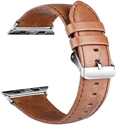 longmiao Apple Watch Band, 42mm Genuine Leather iwatch Strap Replacement Band with Stainless Metal Clasp for Apple Watch Series 2, Series 1, Sport Edition (Light Brown)