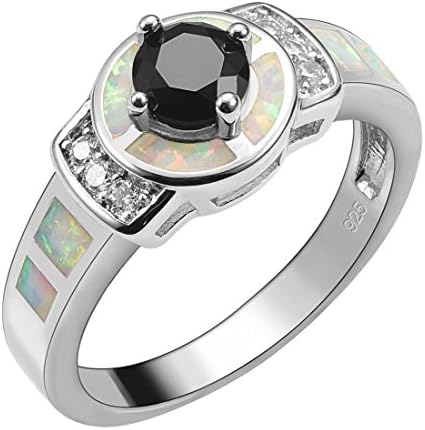 Weinuo Black Onyx White Fire Opal Silver Gold Filled Ring Size M