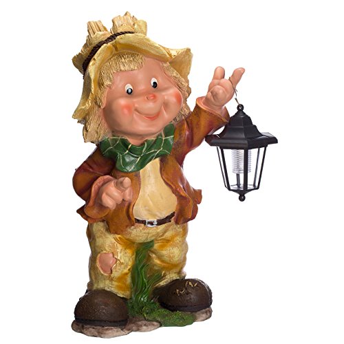 Großer Gartenwichtel mit Solarlampe NF12168-1 , riesig 53 cm hoch , Gartenfigur, Deko Kinder Wichtel mit Strohhut mit LED Solar Lampe, schön und aufwendig gearbeitet, Dekorationsfigur für Innen und Außen, Polyresin , Gartendekoration, Gartenfigur, Skulptur, Windlicht,