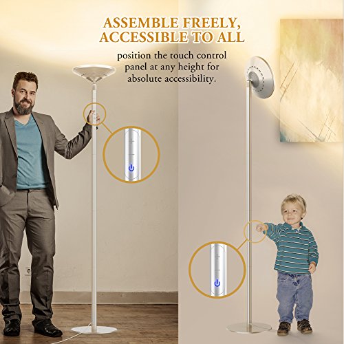 Avantica 922D Lámpara de pie LED -Luz calida 30W, Temperatura del color 3000K -3500K , 3750 Lúmenes, Ajustable en Altura, Control Táctil, Brillo de 5 Niveles, Temporizador de 30 Minutos) Lámpara de pie Salón